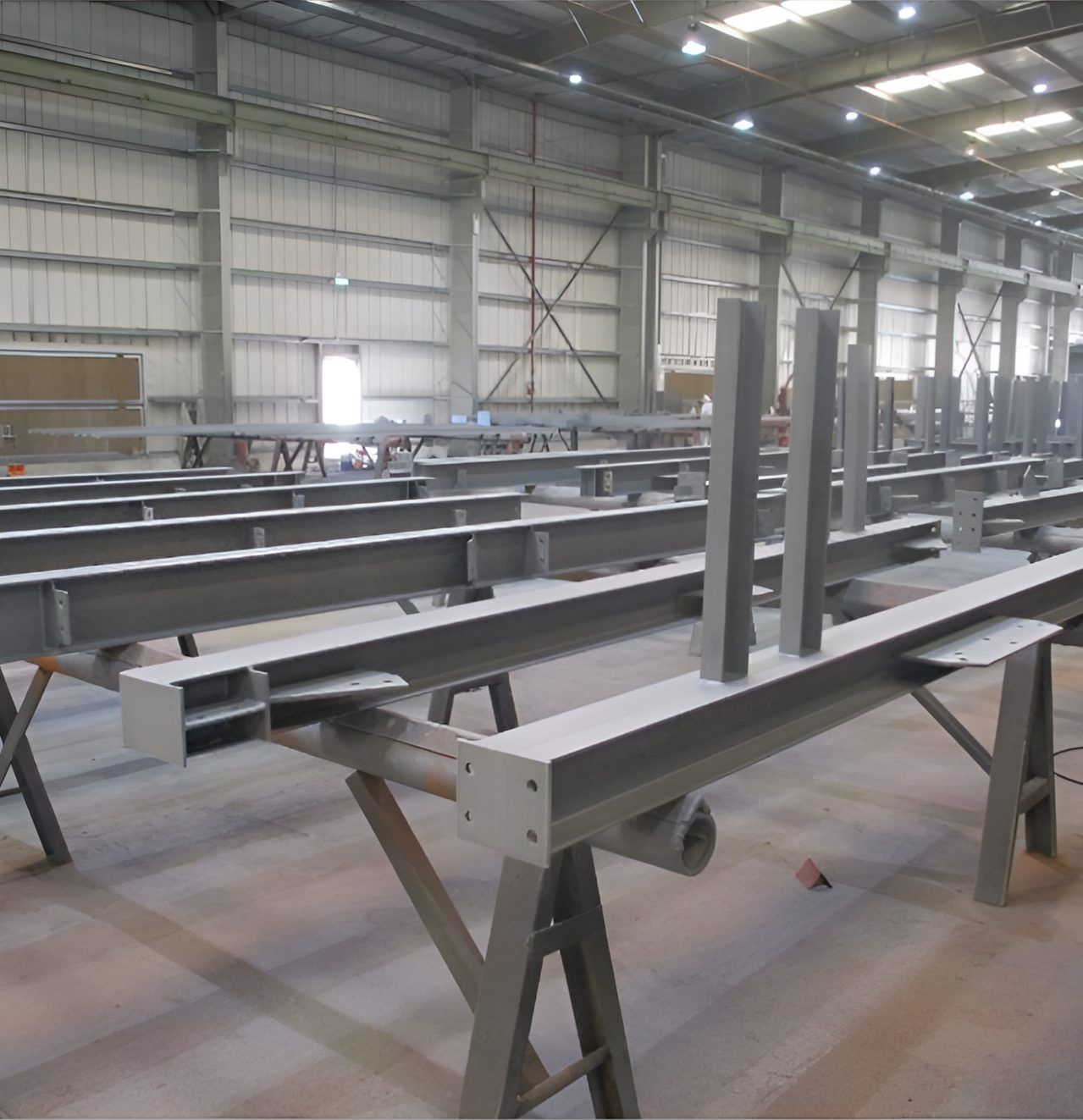 Painted steel structures in the painting bays