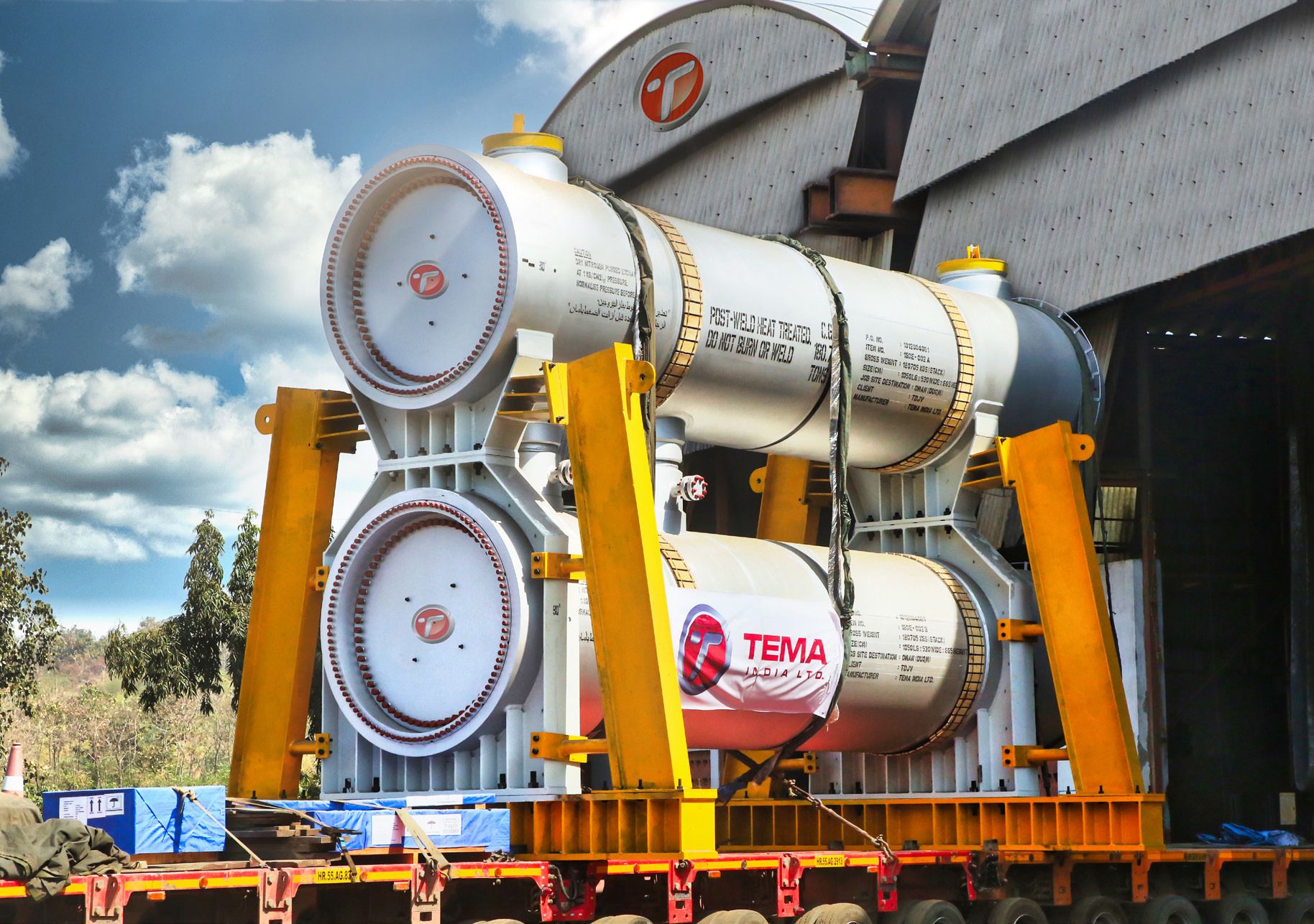 Two screw plug heat exchangers loaded on a transport trailer