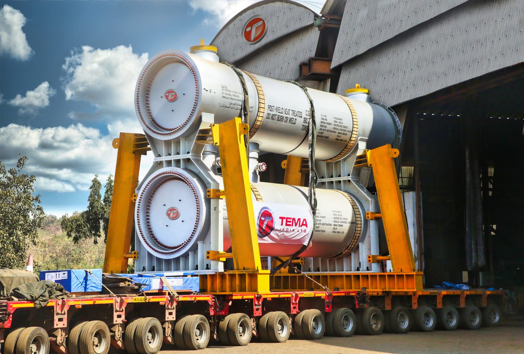 Two stacked screw plug heat exchangers ready for dispatch