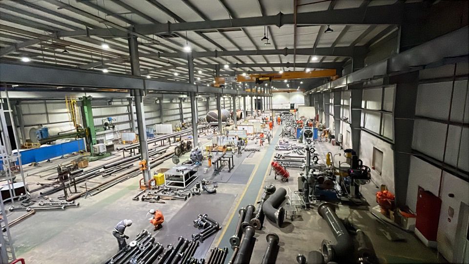 Piping fabrication area viewed from above