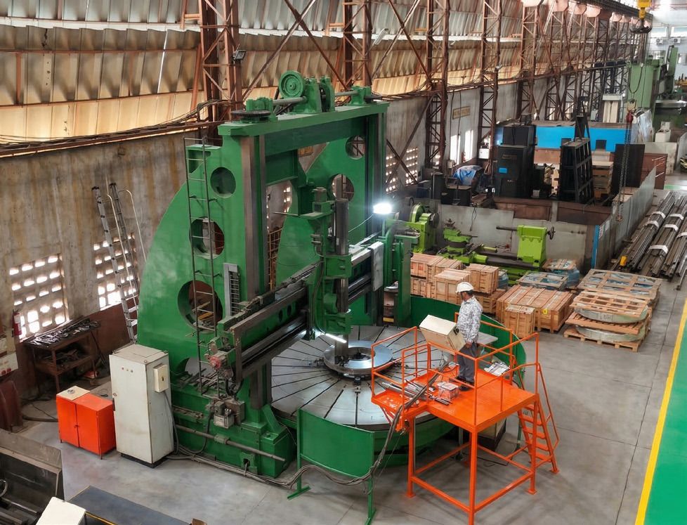 Vertical turret lathe in the machine shop